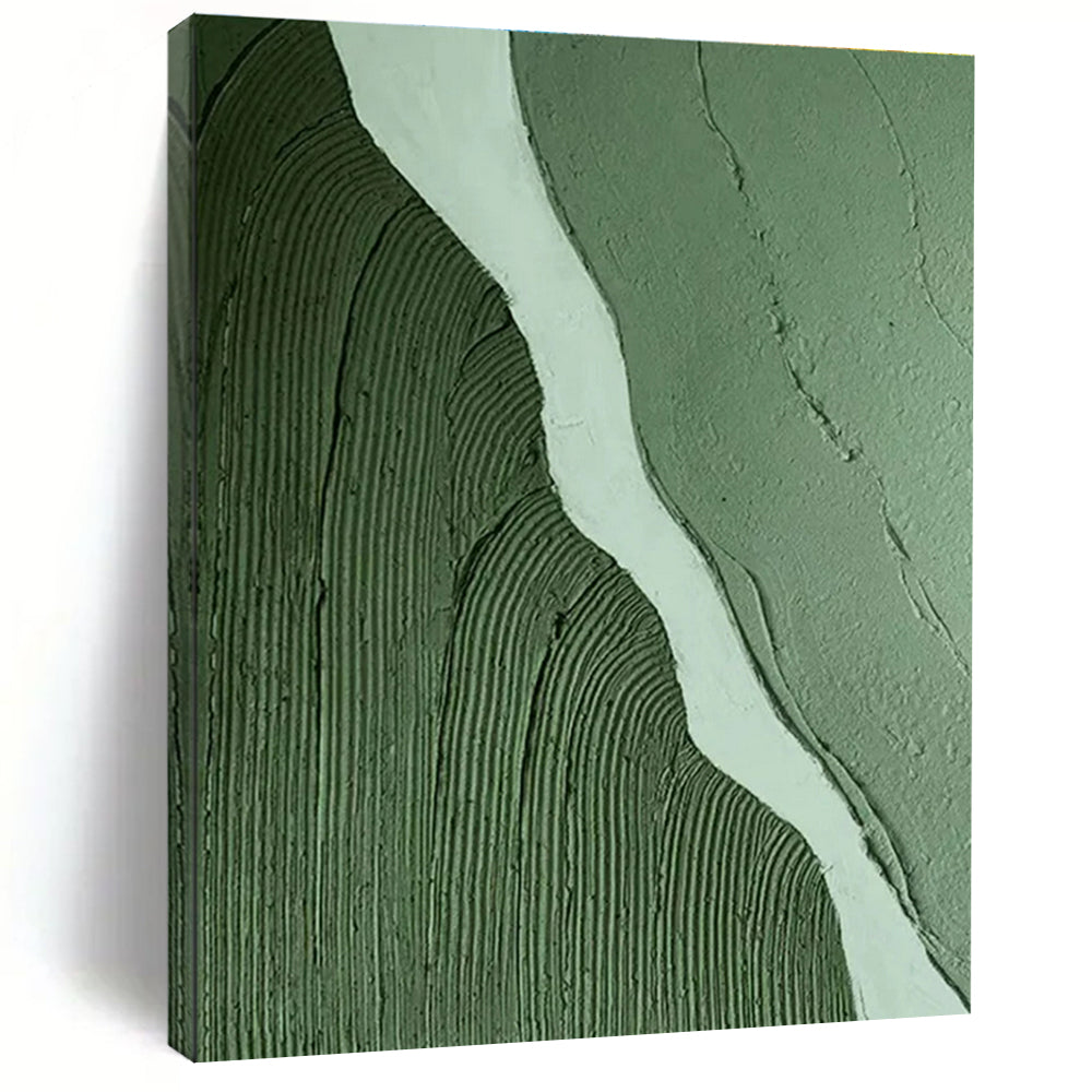 “Green - White River Texture” - Green, White Abstract Textured Painting On Canvas PS0650