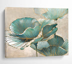 “Teal & Gold Flowers” - Decorative Floral Painting On Canvas DKS428