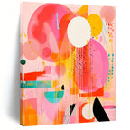 Bold Pink, Orange, and Circles "Pop Play" Abstract Painting On Canvas PS1181