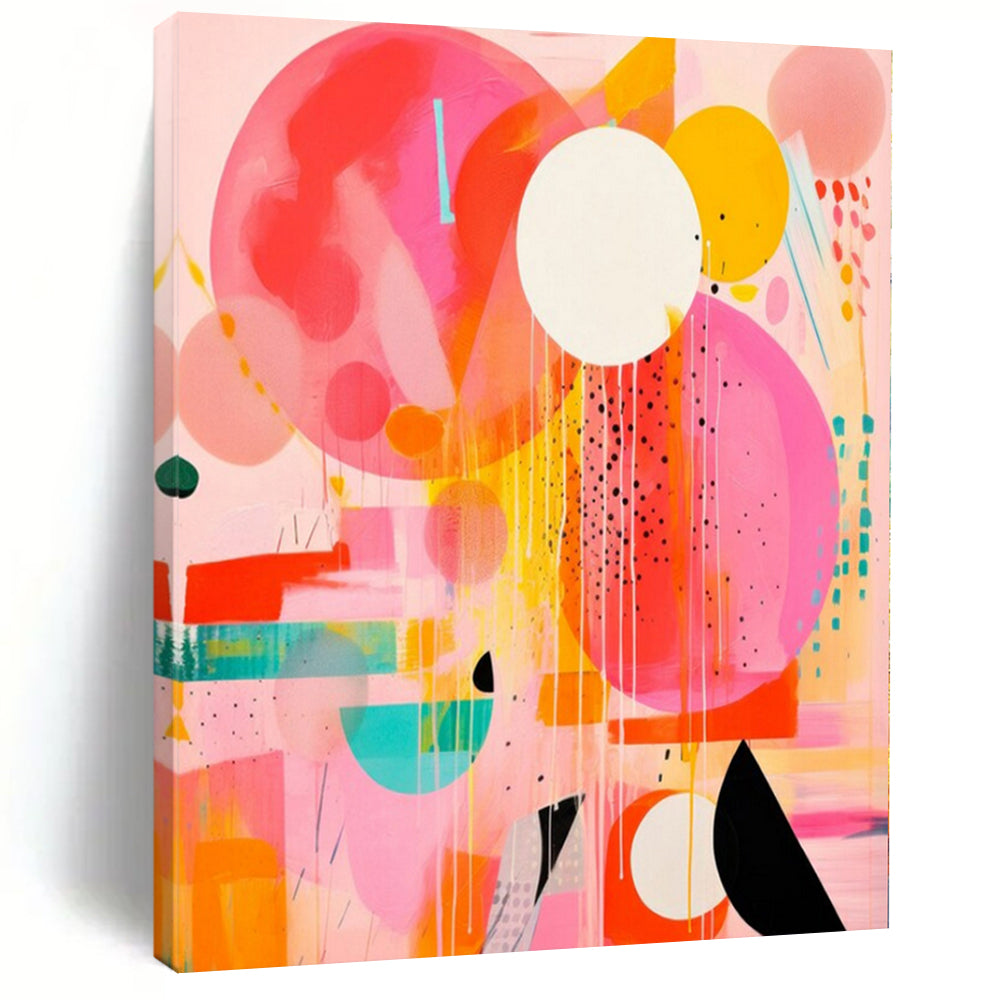 Bold Pink, Orange, and Circles "Pop Play" Abstract Painting On Canvas PS1181