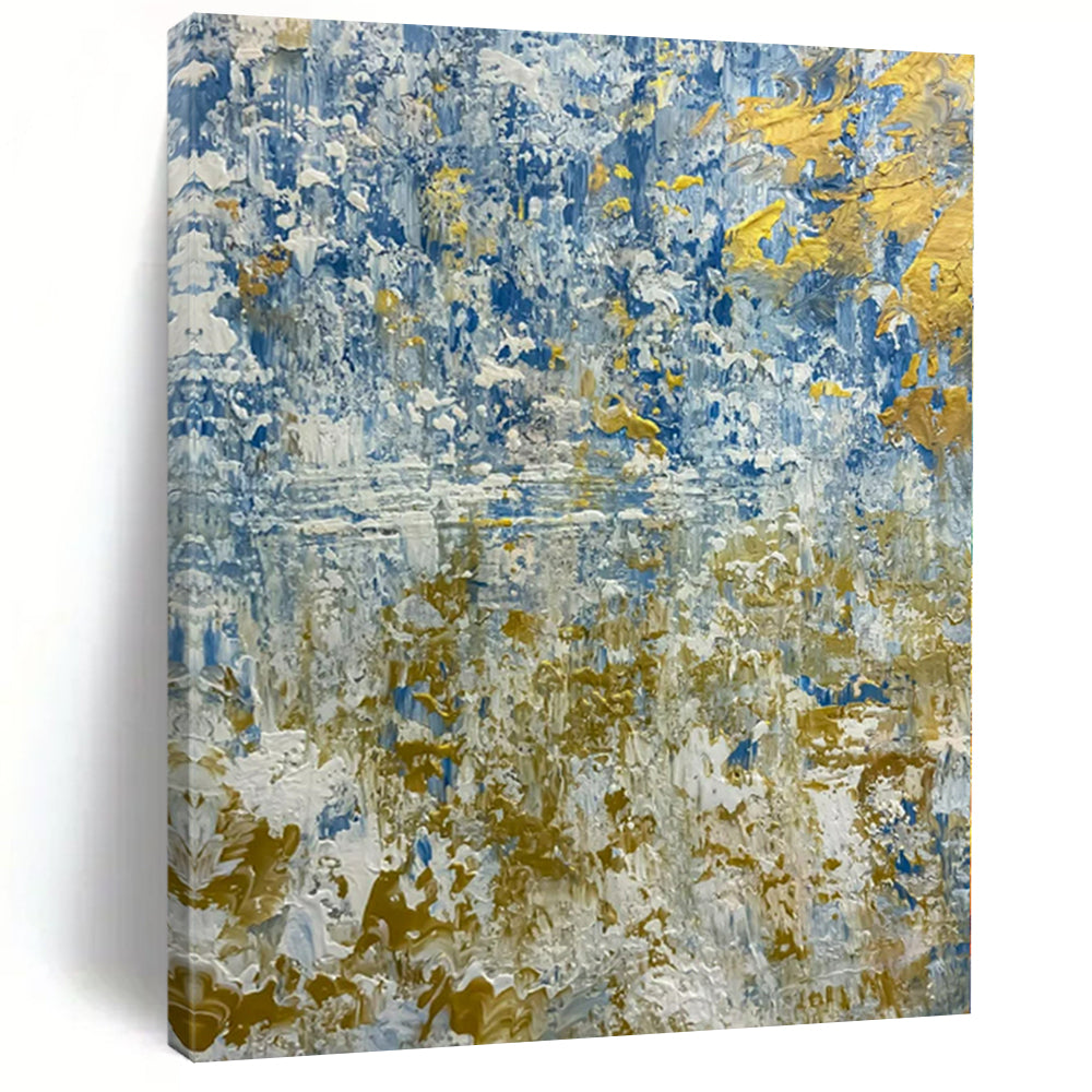 Blue and Gold Textured Blend - Abstract Impasto Waves Painting On Canvas PS1224