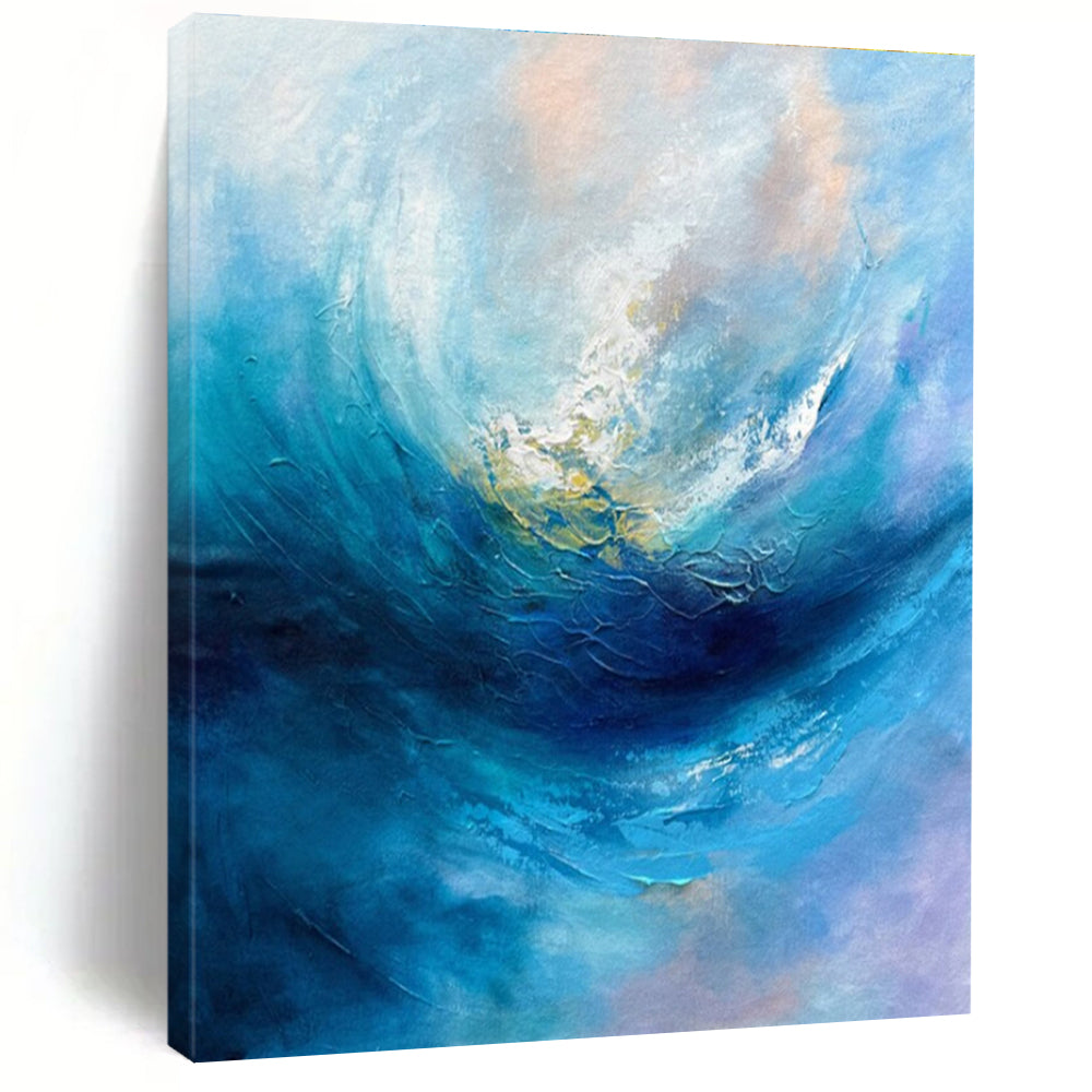 “Swirling Blue Ocean Vortex” - Blue, White, Purple Abstract Seascape Painting On Canvas PS0683