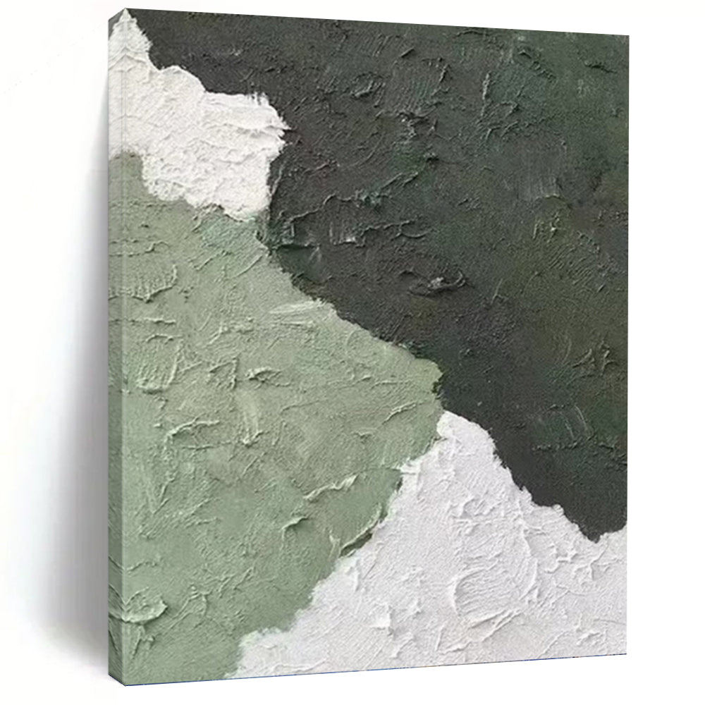 “Green - White Textured Abstract” - Minimalist Abstract Painting On Canvas PT1326