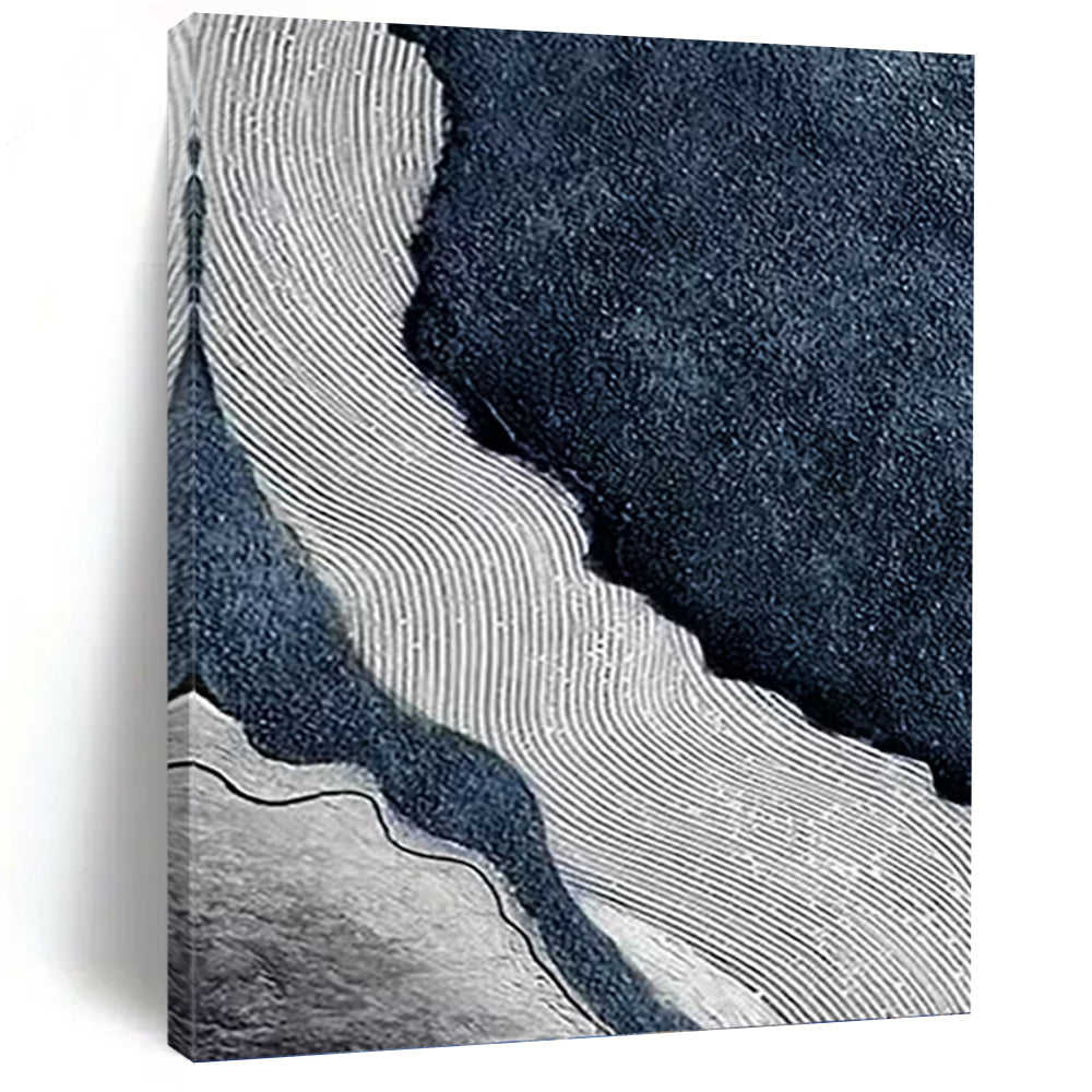 “Blue and White Wavy Textures” - Abstract, Ocean - Inspired Painting On Canvas PT1536