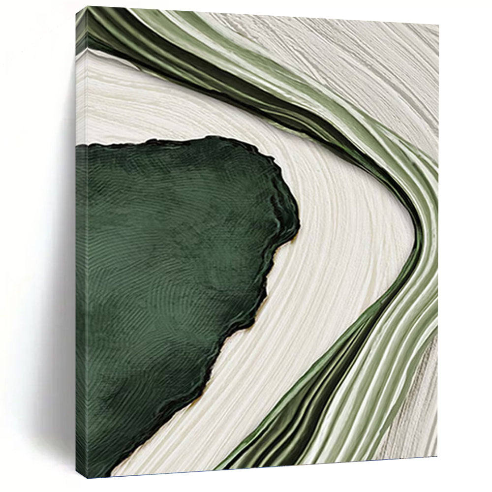 “Green & White Wave Abstraction” - Fluid, Nature - Inspired Painting On Canvas PT1473