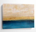 Beige, Gold & Blue Horizon Abstract Painting On Canvas DKS017