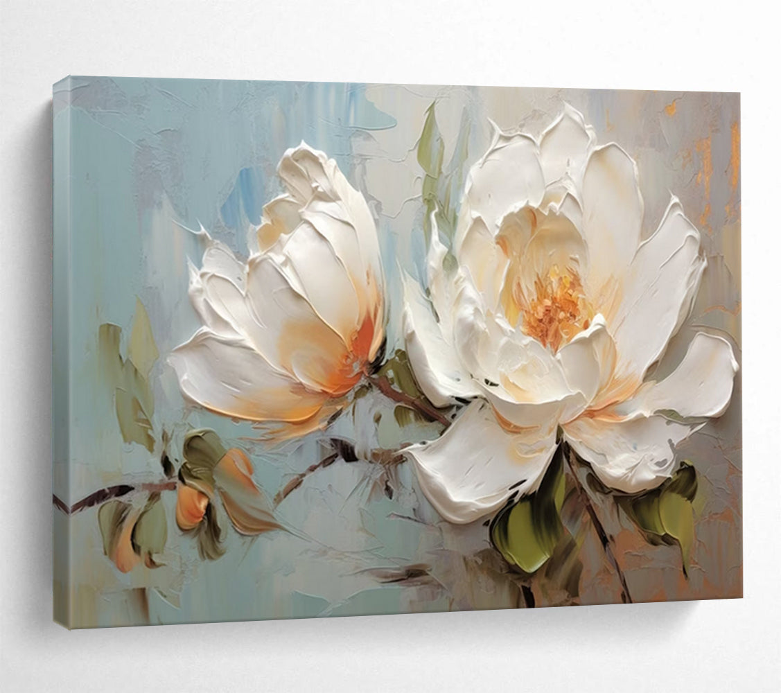 “Textured White Peonies” - Palette - Knife Floral Painting On Canvas PT174