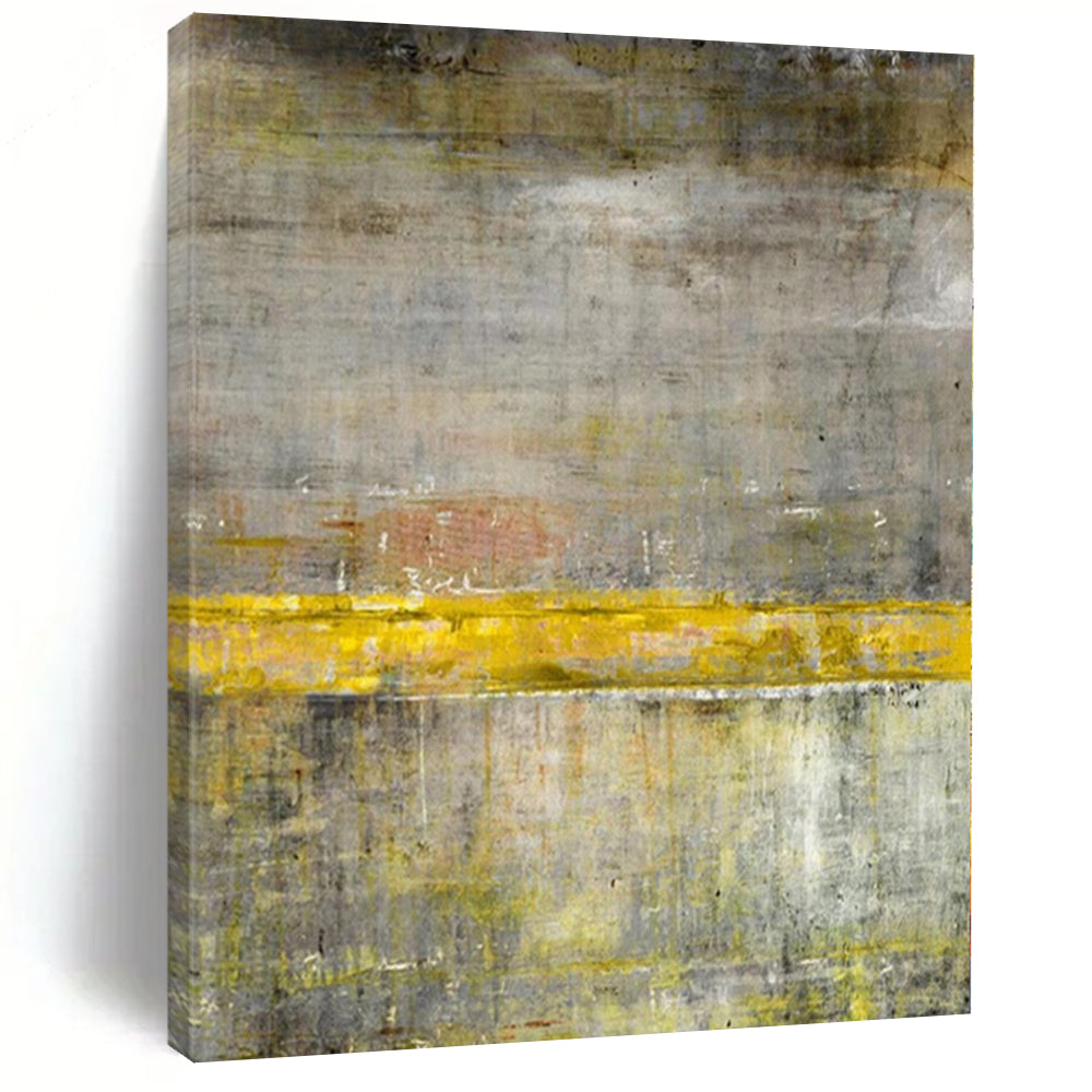 “Gray - Yellow Abstract Divide” - Industrial Abstract Painting On Canvas PS0213