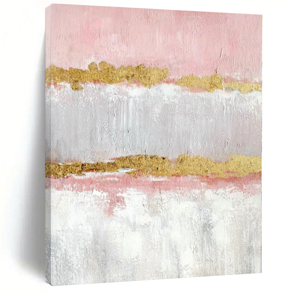 “Pink - Gold Striped Elegance” - Glam Abstract Painting On Canvas PS0207