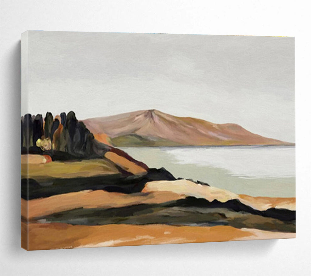 “Minimalist Coastal View” - Brown, Green & Blue Landscape, Modern Oil Painting On Canvas DKS729