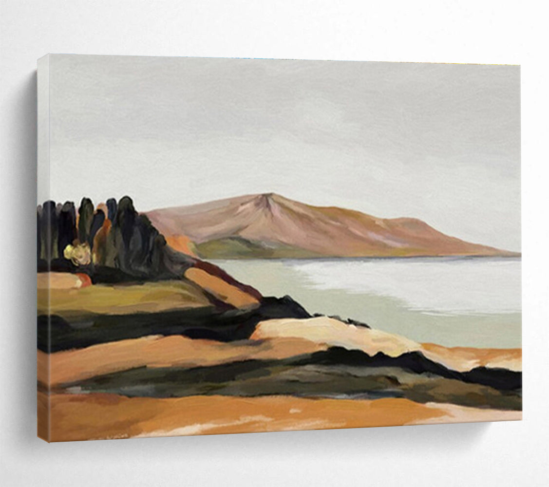 “Minimalist Coastal View” - Brown, Green & Blue Landscape, Modern Oil Painting On Canvas DKS729