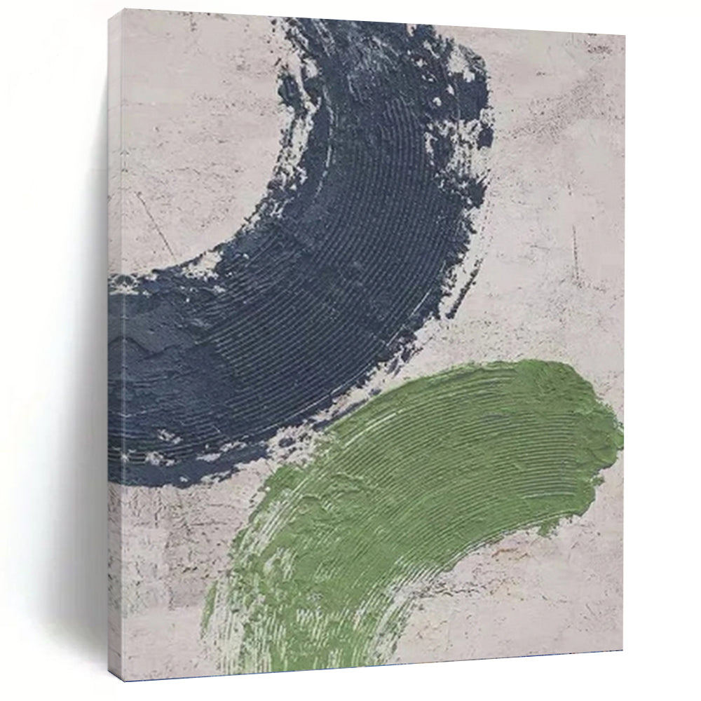 “Bold Color Strokes” - Navy and Green Abstract Painting On Canvas PT1072