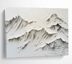 “White Textured Mountain Relief” - Sculptural Abstract Painting On Canvas DKS459