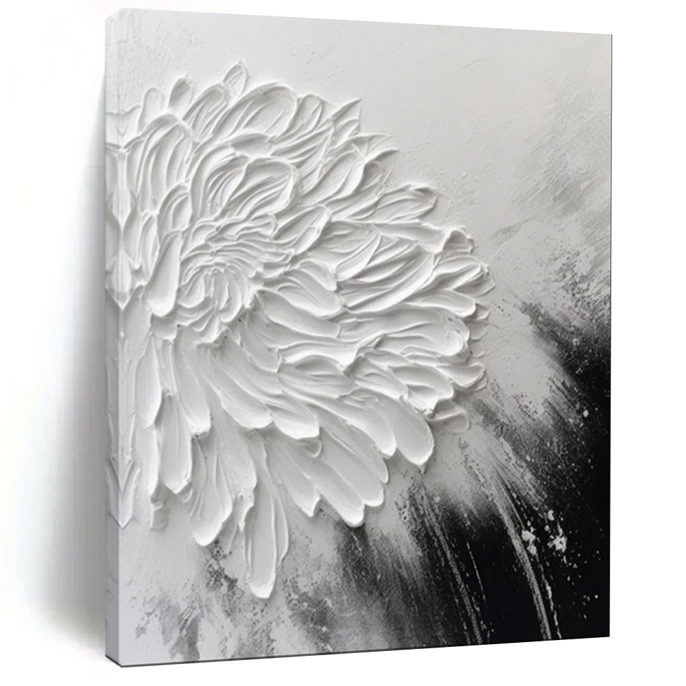 Sculpted White Flower, Minimalist Abstract, Kline - Inspired Simplicity, Painting On Canvas PT2105