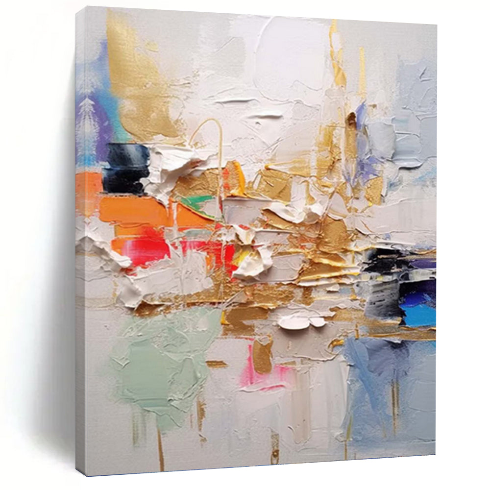 “Colorful Textured Abstract” - Gold, Color - Blocked Abstract Painting On Canvas PT1056