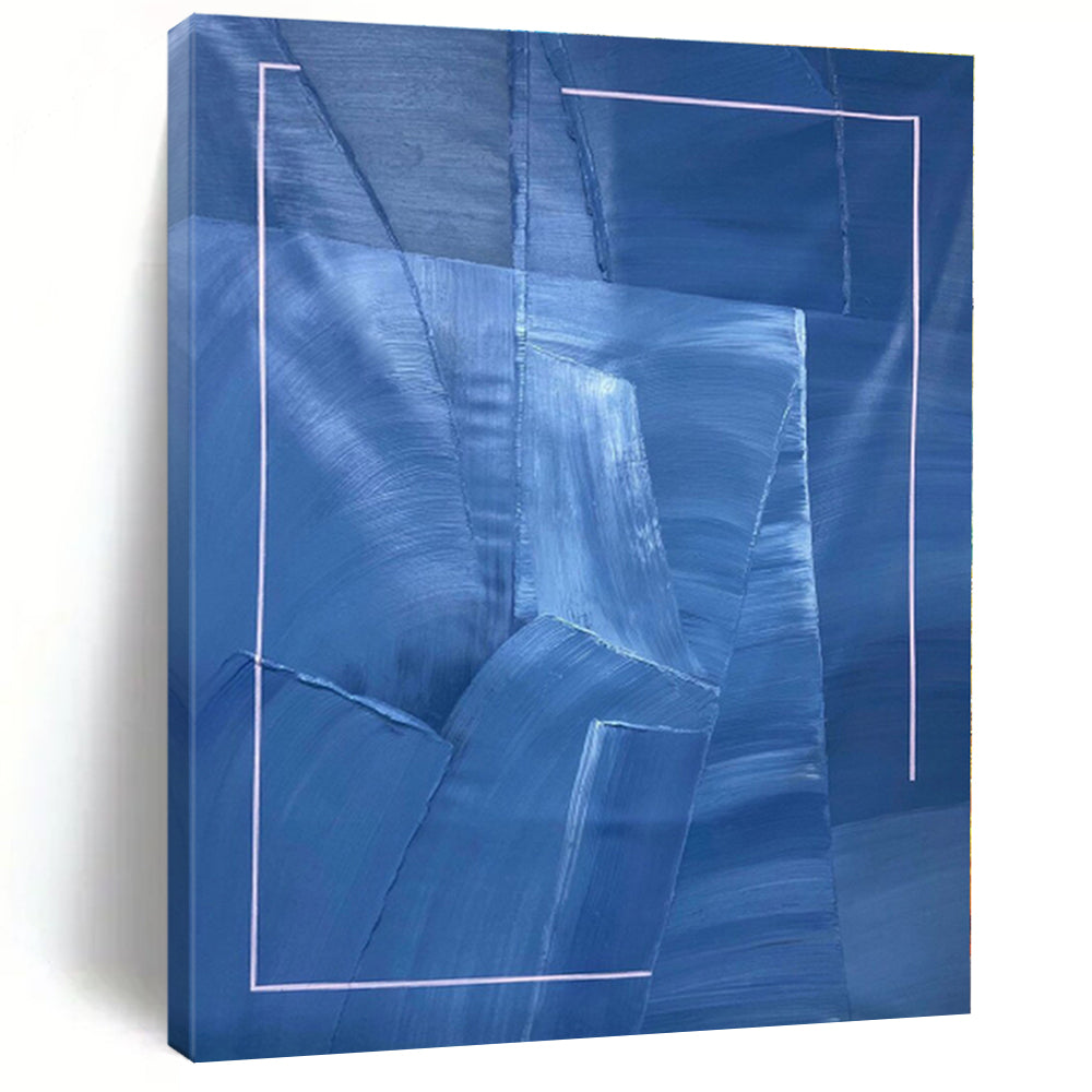 “Blue - Lilac Geometric Layers” - Blue, Lilac Abstract Painting On Canvas PS0458