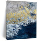 “Blue, White, and Gold Ocean Wave” - Abstract, Metallic - Accented Painting On Canvas PT1549