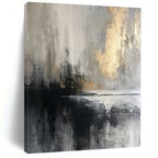 Gray, Gold, Black, and White, "Mystic Dusk" – Abstract Landscape Painting On Canvas PS1018