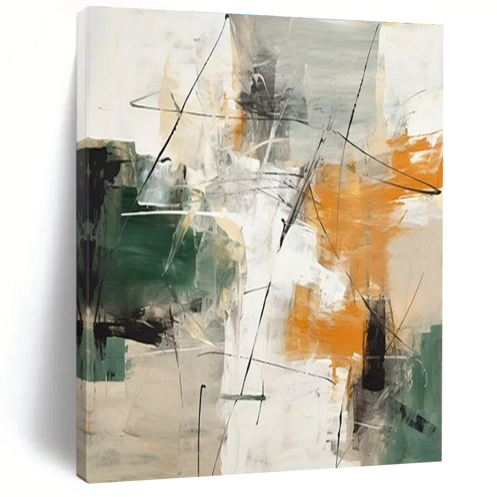 “Green - Orange - Grey Abstract Dynamic Strokes” Painting On Canvas PS0841