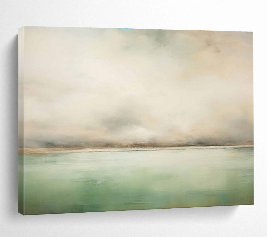 Soft Green and Beige Abstract Seascape Minimalist Seascape Painting On Canvas DKS159