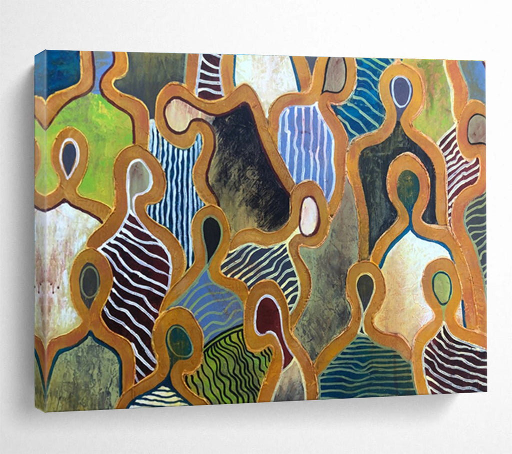 “Colorful Connected Figures” Abstract Painting On Canvas DKS189