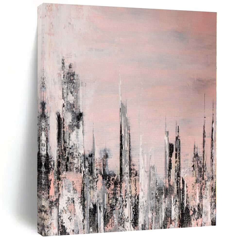 “Urban Blush Abstract” - Cityscape Abstract Painting On Canvas PS0061