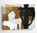 “Black - White - Brown Abstract Figures” - Monochromatic “Minimalist Forms” Painting On Canvas PT1655