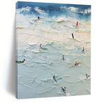 Impasto Beach Scene with Surfers "Sun, Surf, and Joy" Palette Knife Painting On Canvas PS1070