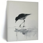 Black - White Bird Reflection, "Ink Bird" – Minimalist Ink - Style Painting On Canvas PS0933