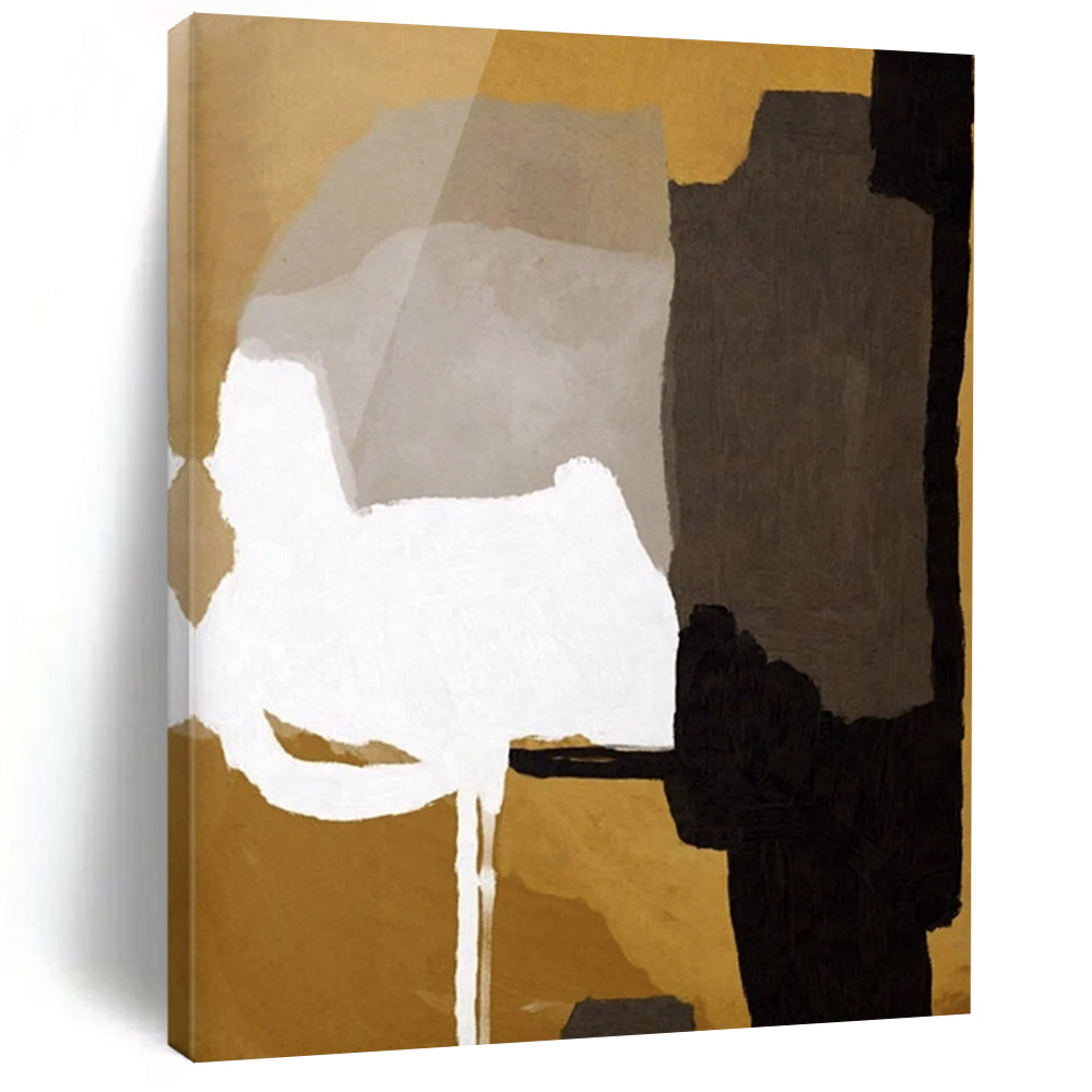 “Neutral Tones Geometric Abstract” - Gold, Gray & Black Shapes Painting On Canvas DS236