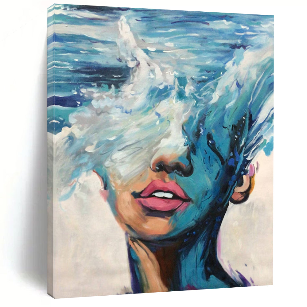 “Blue and Pink Ocean - Face Fusion” - Surreal Figurative Painting On Canvas DS347
