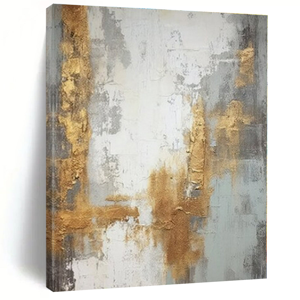 Gray, Gold, White with Textured Layers "Gilded Echoes" Abstract Painting On Canvas PS1270