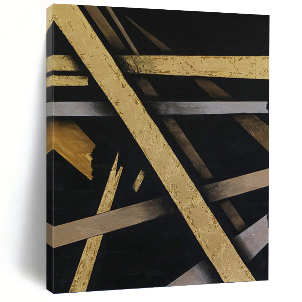 “Gold - Silver Abstract Cross” - Luxe Abstract Painting On Canvas PT1094