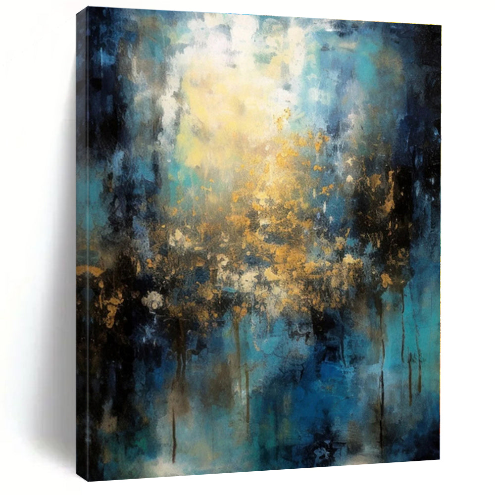 “Teal - Gold Abstract Light” - Teal, Gold, Blue Abstract Painting On Canvas PS0451