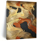 Gold, Orange & Black Abstract Waves Painting On Canvas PS0822