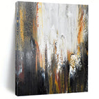 “Grey - White - Gold Abstract Streaks” - Abstract Expressionist Painting On Canvas PT1229
