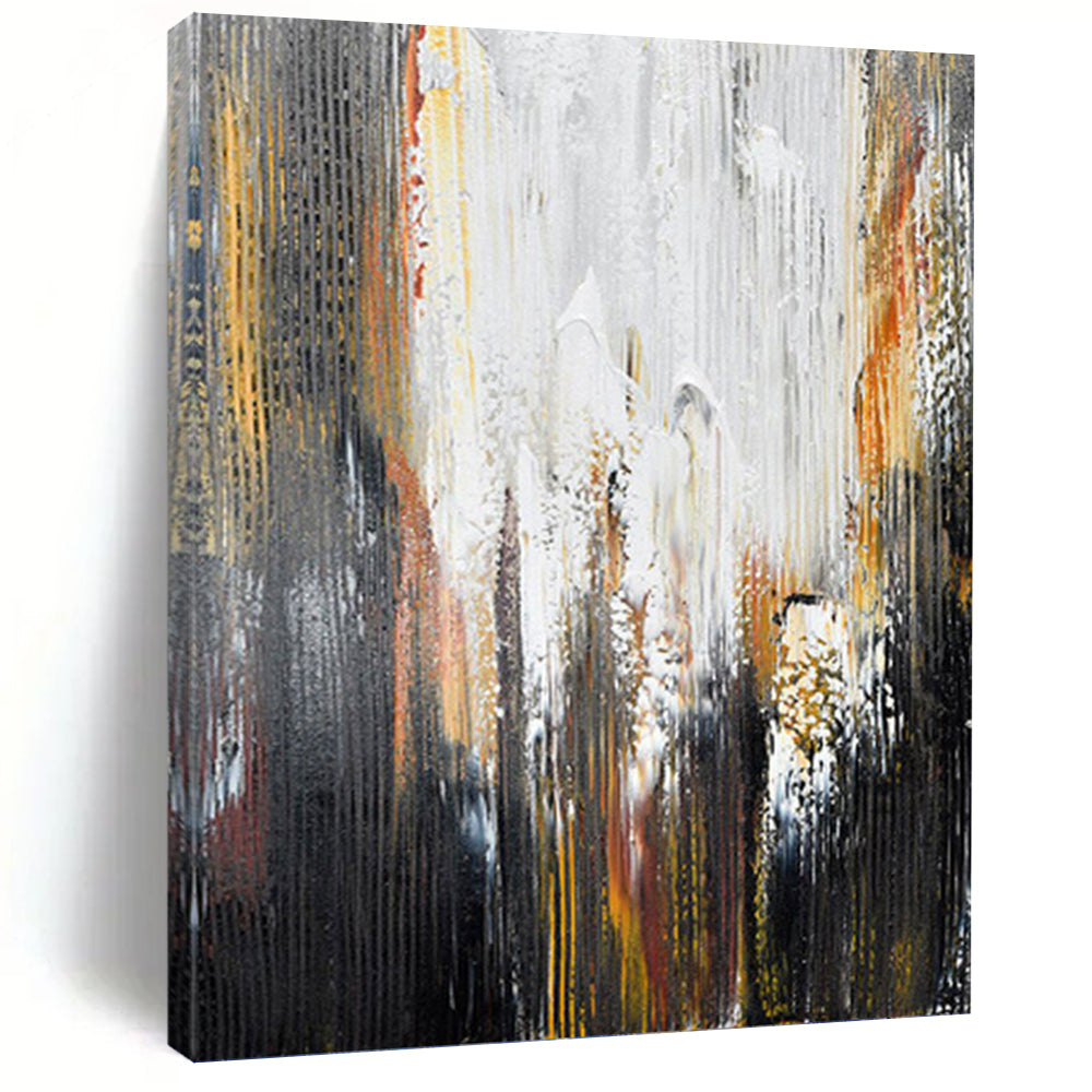 “Grey - White - Gold Abstract Streaks” - Abstract Expressionist Painting On Canvas PT1229
