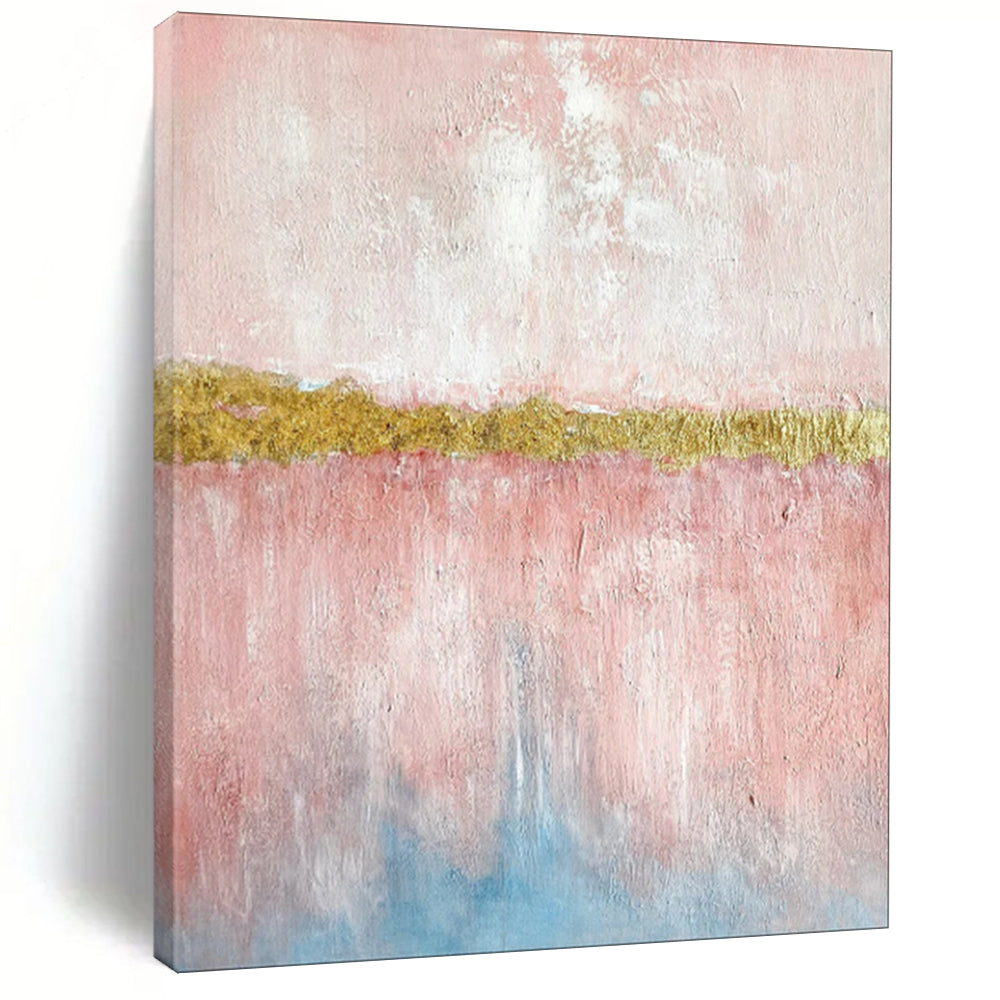 “Pink and Gold Minimalist Divide” - Abstract Minimalist Painting On Canvas PT1884