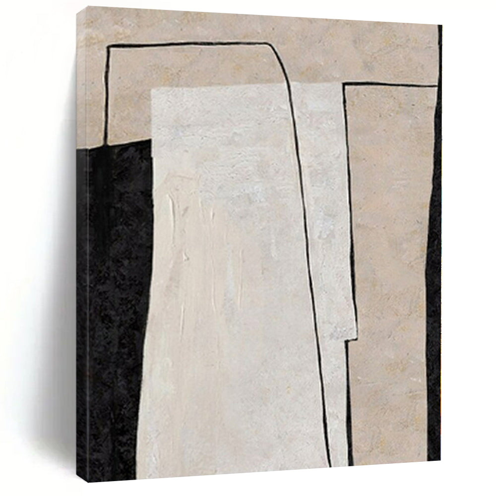 Black, White and Beige with Subtle Shifts "Quiet Transition" Abstract Painting On Canvas PS1136