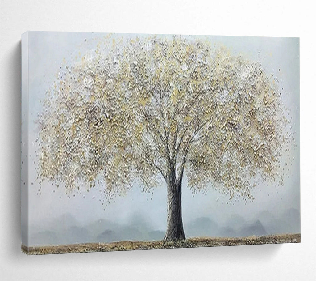 “Golden - White Canopy Tree” - Impasto - Textured Painting On Canvas PT1526