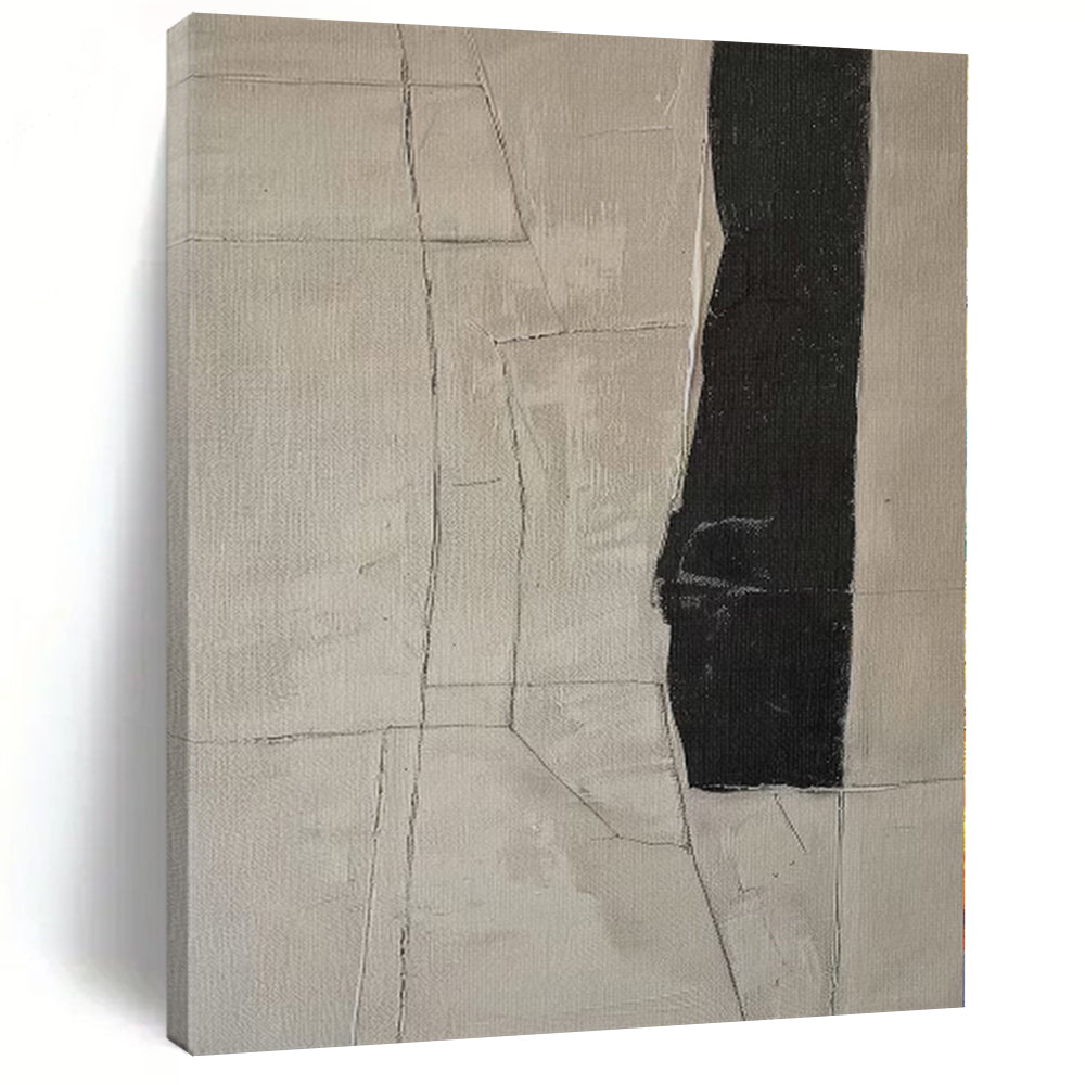 “Neutral Toned Abstract with Black Vertical Shape” - Minimalist Abstract Painting On Canvas PS0269