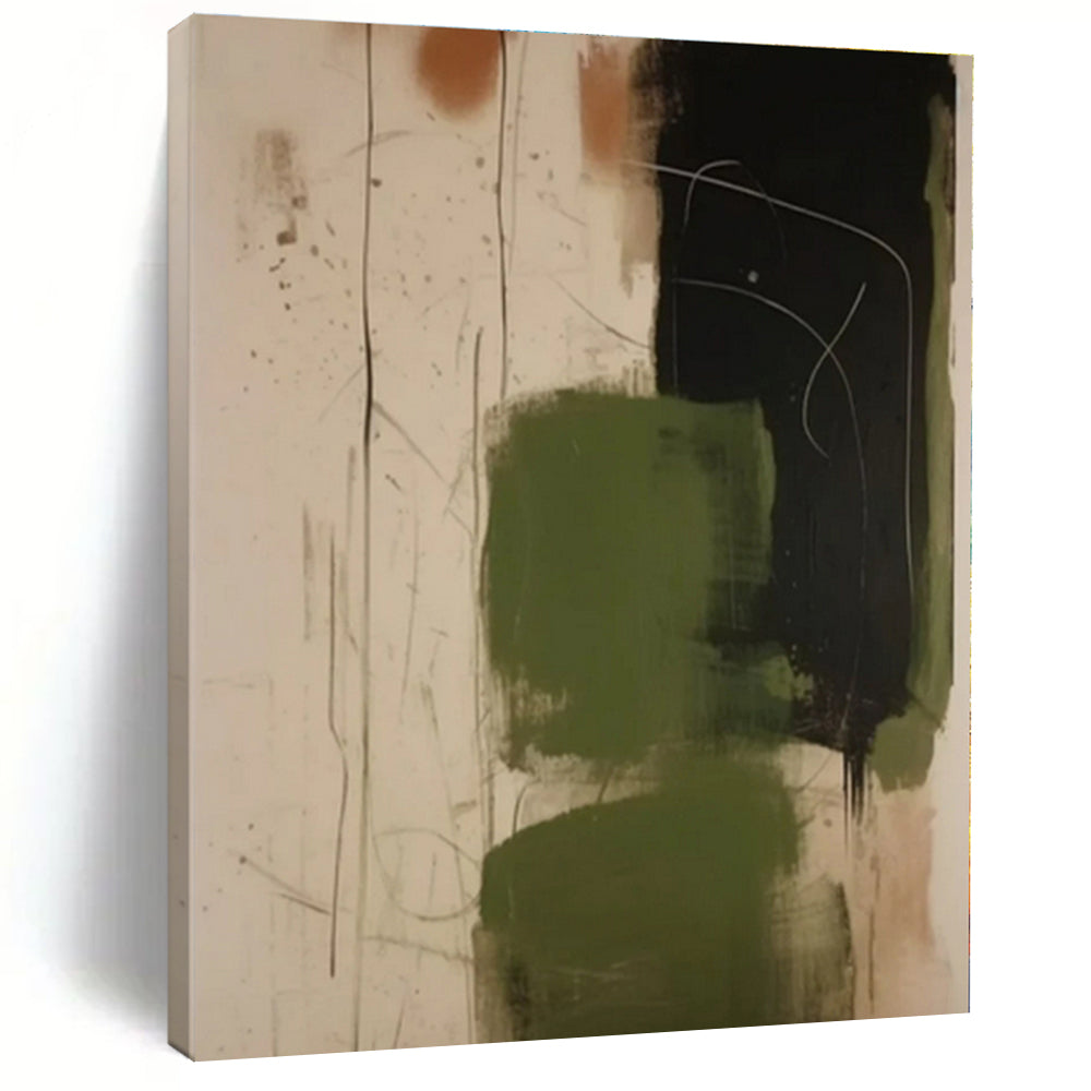 “Green - Black - Beige Expressive Abstraction” - Green, Black, Beige Abstract Painting On Canvas PS0533