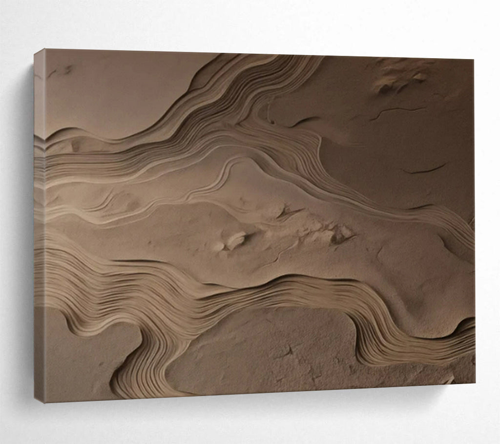 “Textured Sand Dune Waves” - Brown - Beige Abstract Painting On Canvas PT1570