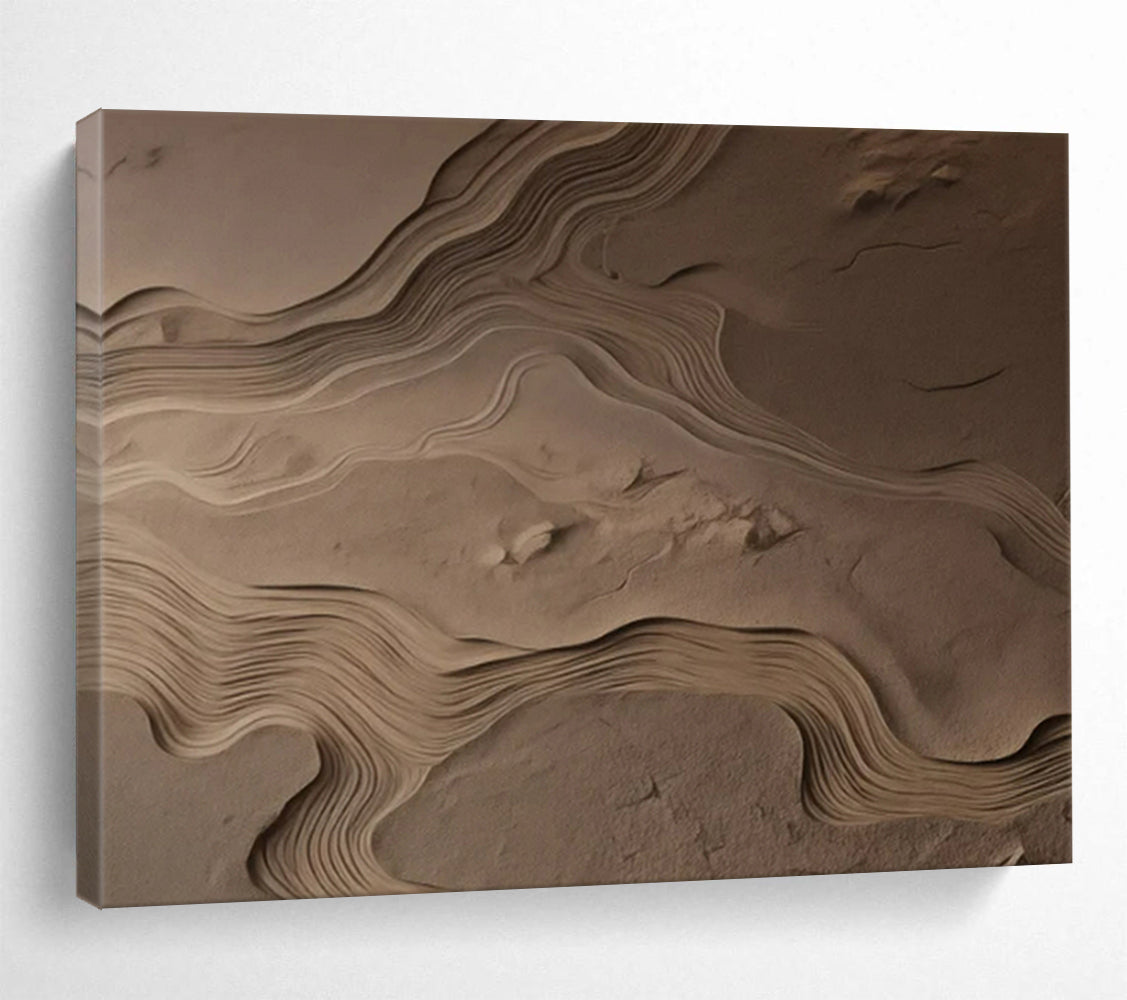 “Textured Sand Dune Waves” - Brown - Beige Abstract Painting On Canvas PT1570