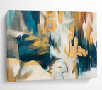 “Teal - Gold Abstract Shapes” - Dynamic Teal “Gilded Currents” Painting On Canvas PT1636