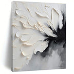“Monochrome Floral Impasto” - White, Gray, Black Textured Floral Painting On Canvas PS0768