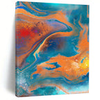“Vibrant Swirls: Blue, Orange, and Red Abstract” - Fluid Art - Style Painting On Canvas PT0940