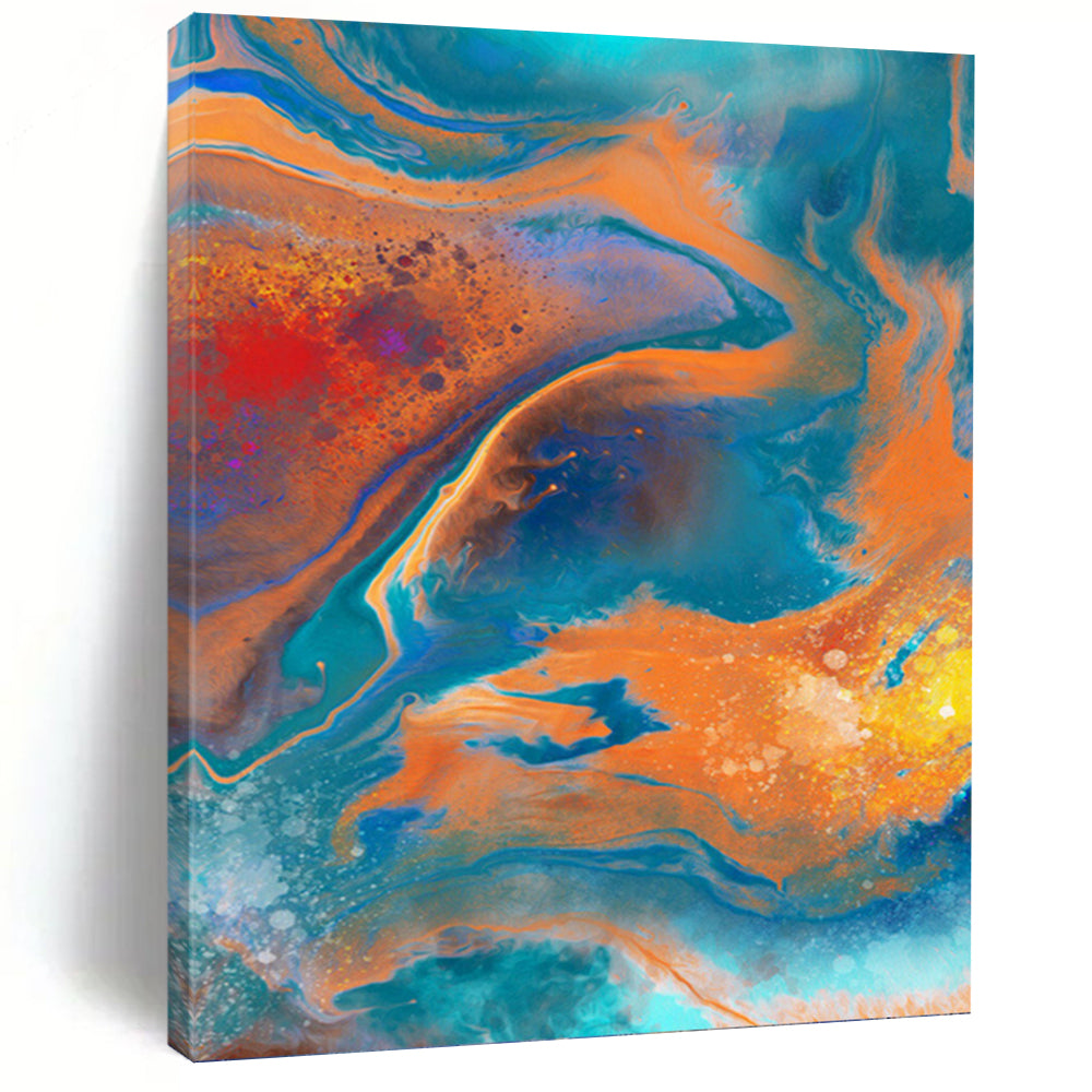 “Vibrant Swirls: Blue, Orange, and Red Abstract” - Fluid Art - Style Painting On Canvas PT0940