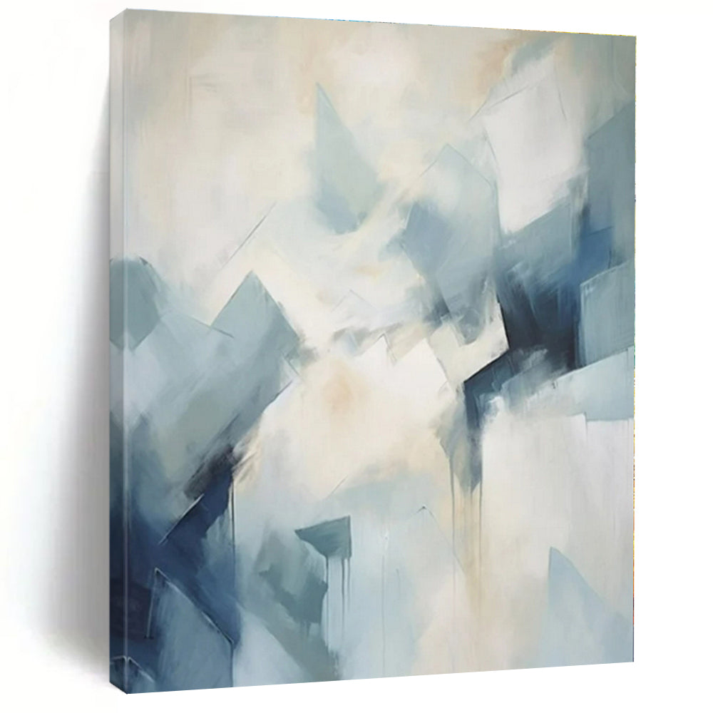 Light Blue, White with Geometric Shapes "Geometric Skies" Abstract Painting On Canvas PS1337