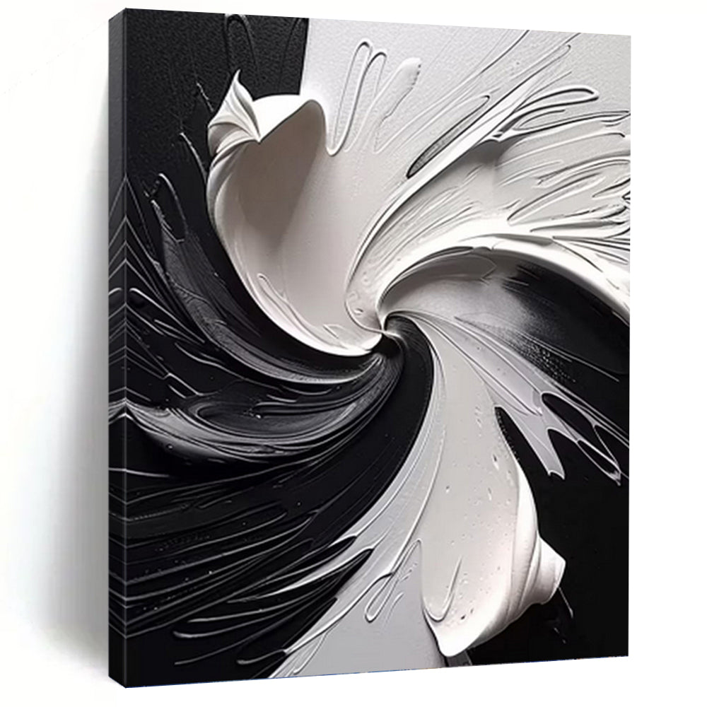 “Black & White Swirling Abstraction” - Dramatic, Monochrome Painting On Canvas PT1474